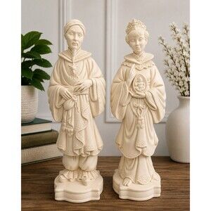 Vintage Holland Mold Chinese Emperor Empress Figurines Pair Blanc De Chine 14"
